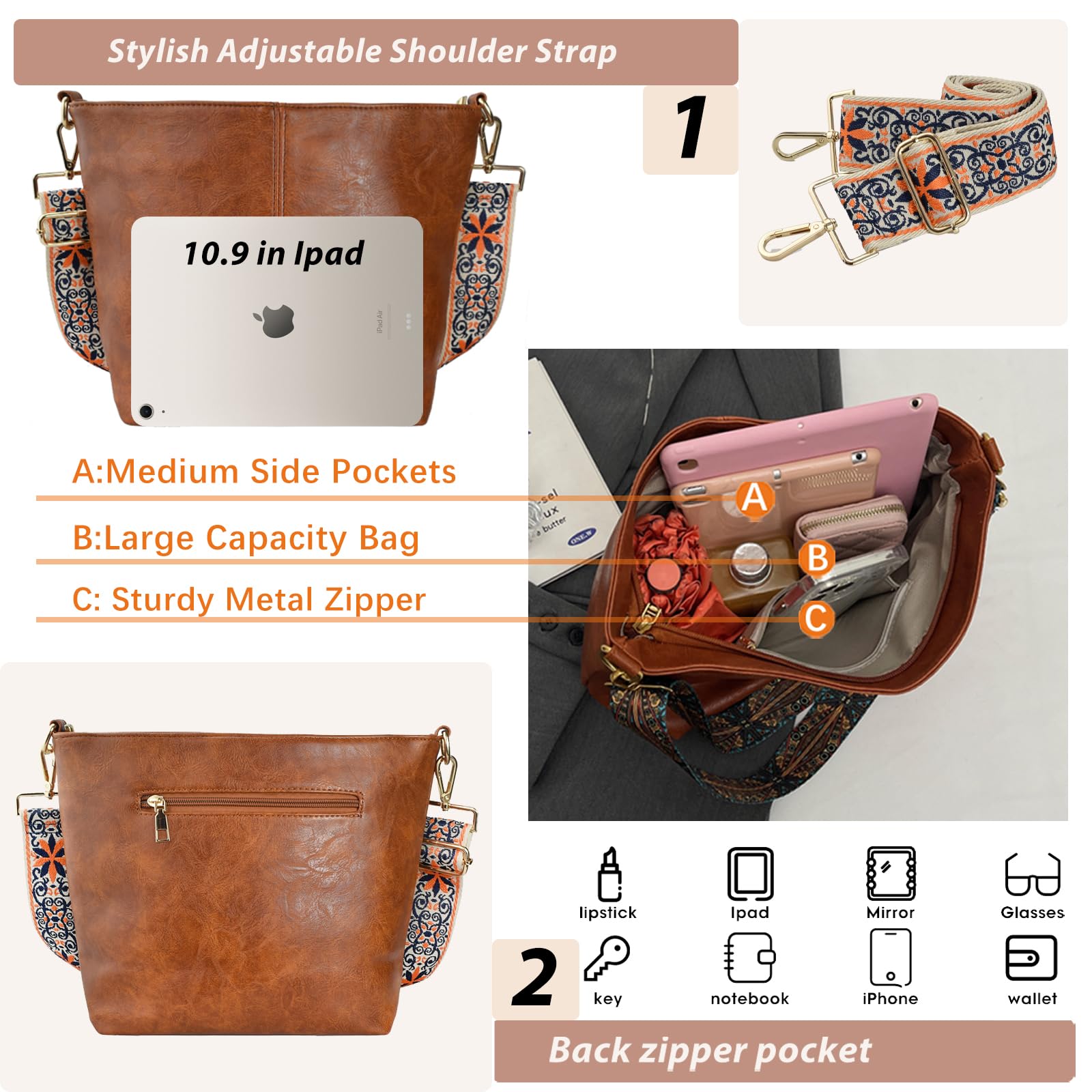 ChicHobo Vegan Leather Crossbody Bag with Strap -  by Handbags Specialist Headquarter | Available at Handbags Specialist Headquarter