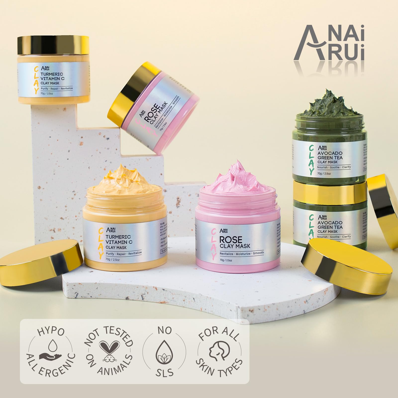 ANAI RUI 3 Pack Clay Mask Set for Smoothing & Glow