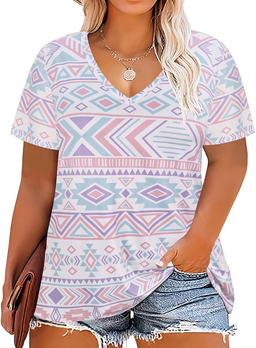Floral V-Neck Plus Size Tunic Tops for Women - Women's T Shirts by Handbags Specialist Headquarter | Available at Handbags Specialist Headquarter