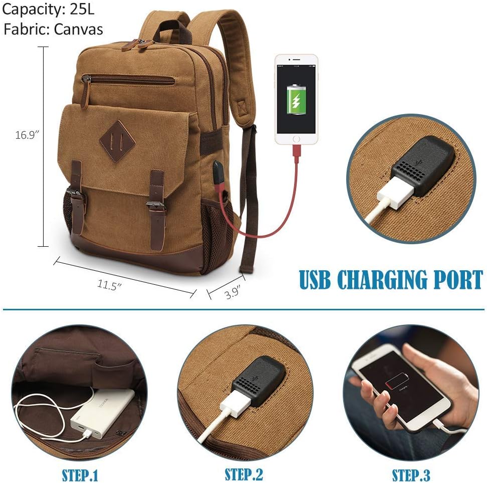 Vintage Canvas Laptop Backpack with USB Port - PhoenixBucketTitleBTF by Handbags Specialist Headquarter | Available at Handbags Specialist Headquarter