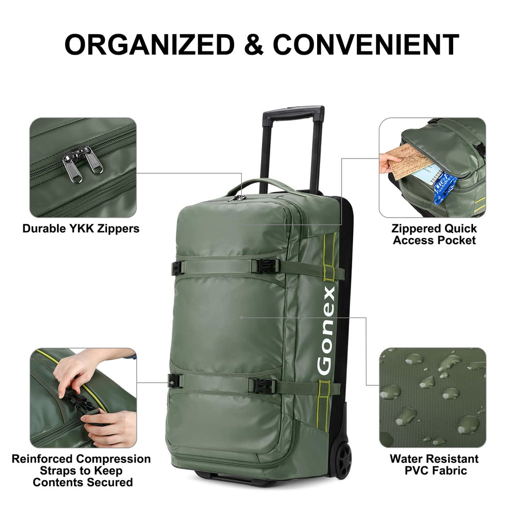 Gonex 70L Wheeled Duffle - Olive Green Travel Bag -  by Handbags Specialist Headquarter | Available at Handbags Specialist Headquarter