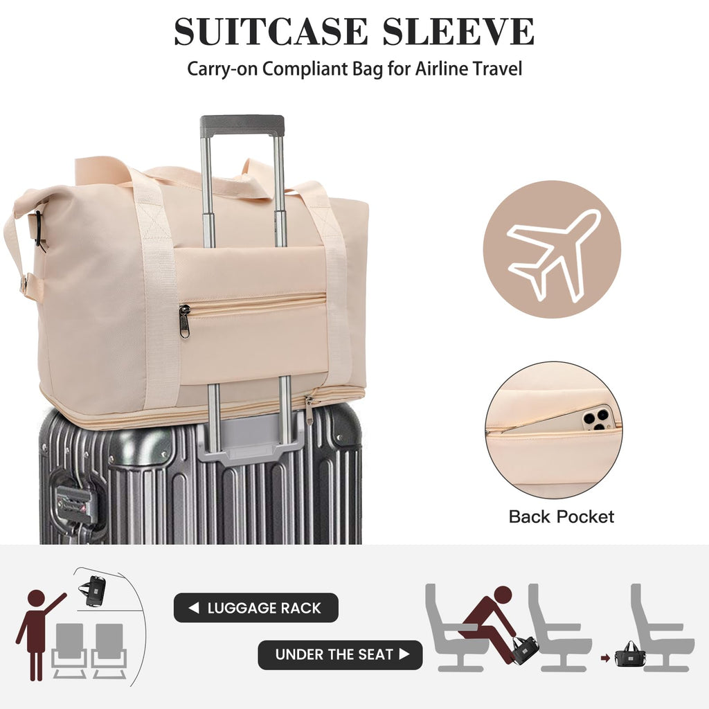 Pink Expandable Travel Duffel with Wet Pocket -  by Handbags Specialist Headquarter | Available at Handbags Specialist Headquarter