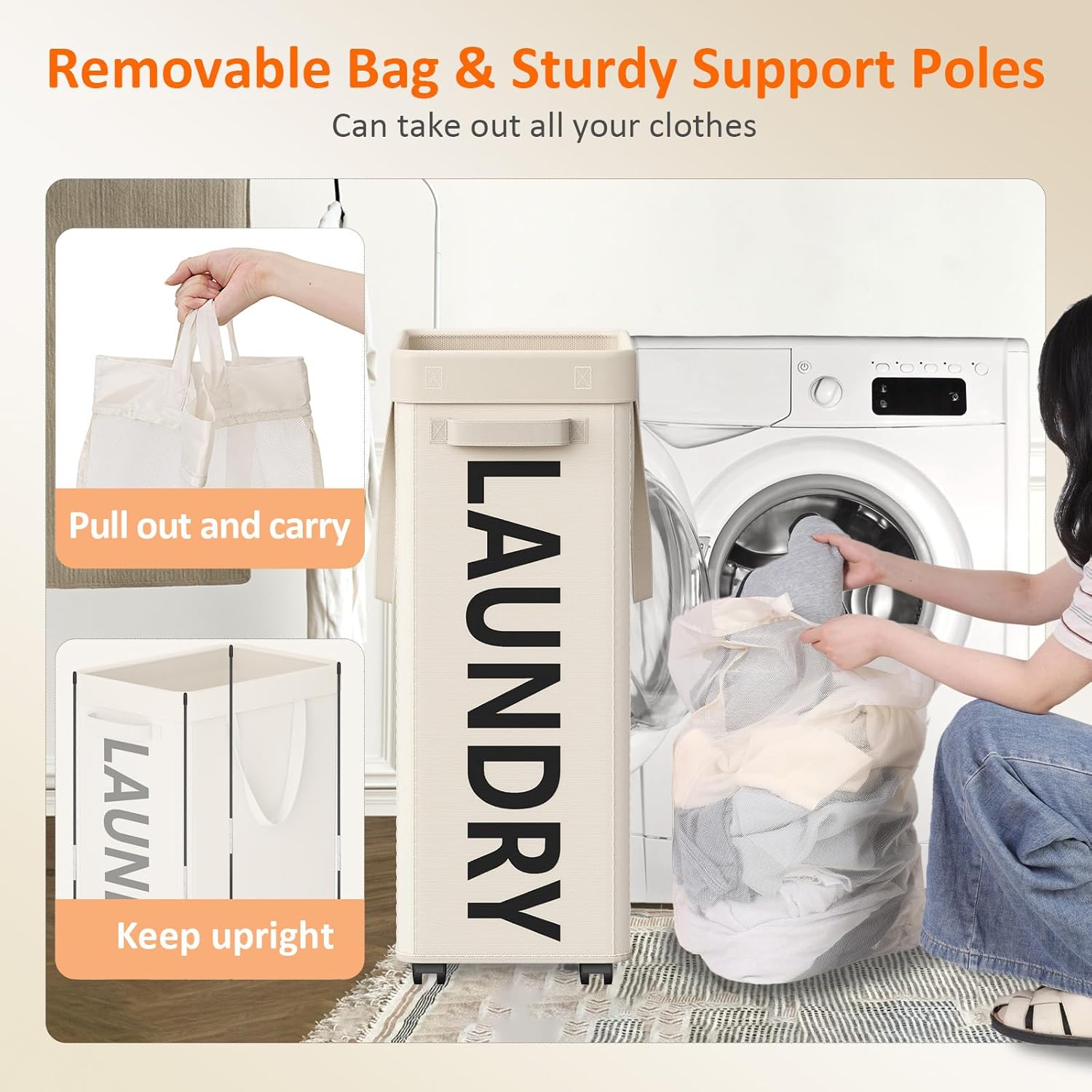 RollAway 90L Laundry Basket with Removable Bag - Laundry Baskets by Handbags Specialist Headquarter | Available at Handbags Specialist Headquarter