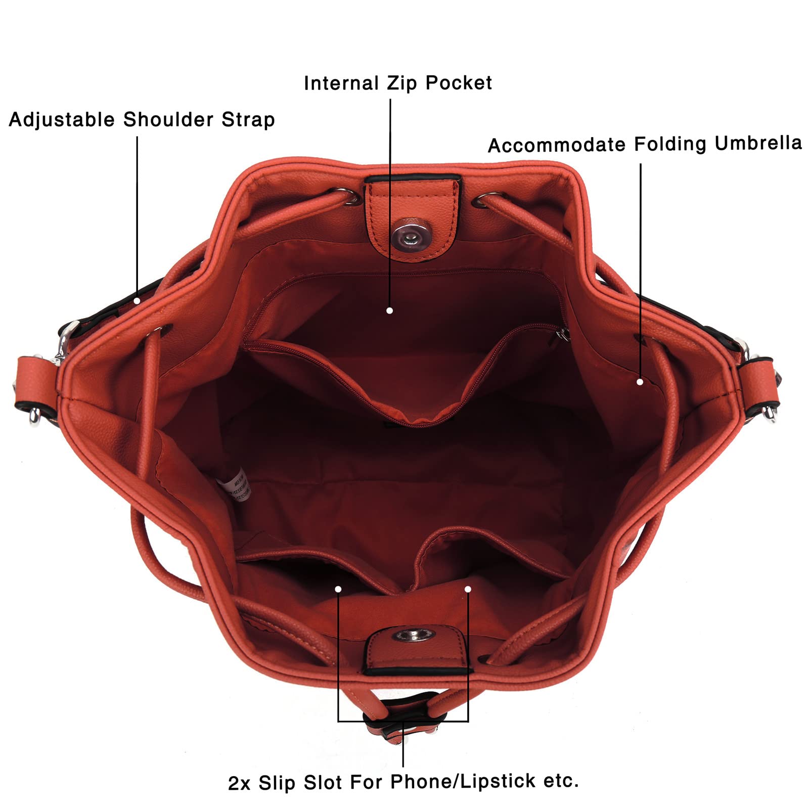 AFKOMST Chic Leather Bucket & Crossbody Bag Set -  by Handbags Specialist Headquarter | Available at Handbags Specialist Headquarter