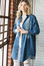Veveret Pocketed Button Up Washed Denim Shirt - Women / Jeans & Denim by Trendsi | Available at Handbags Specialist Headquarter