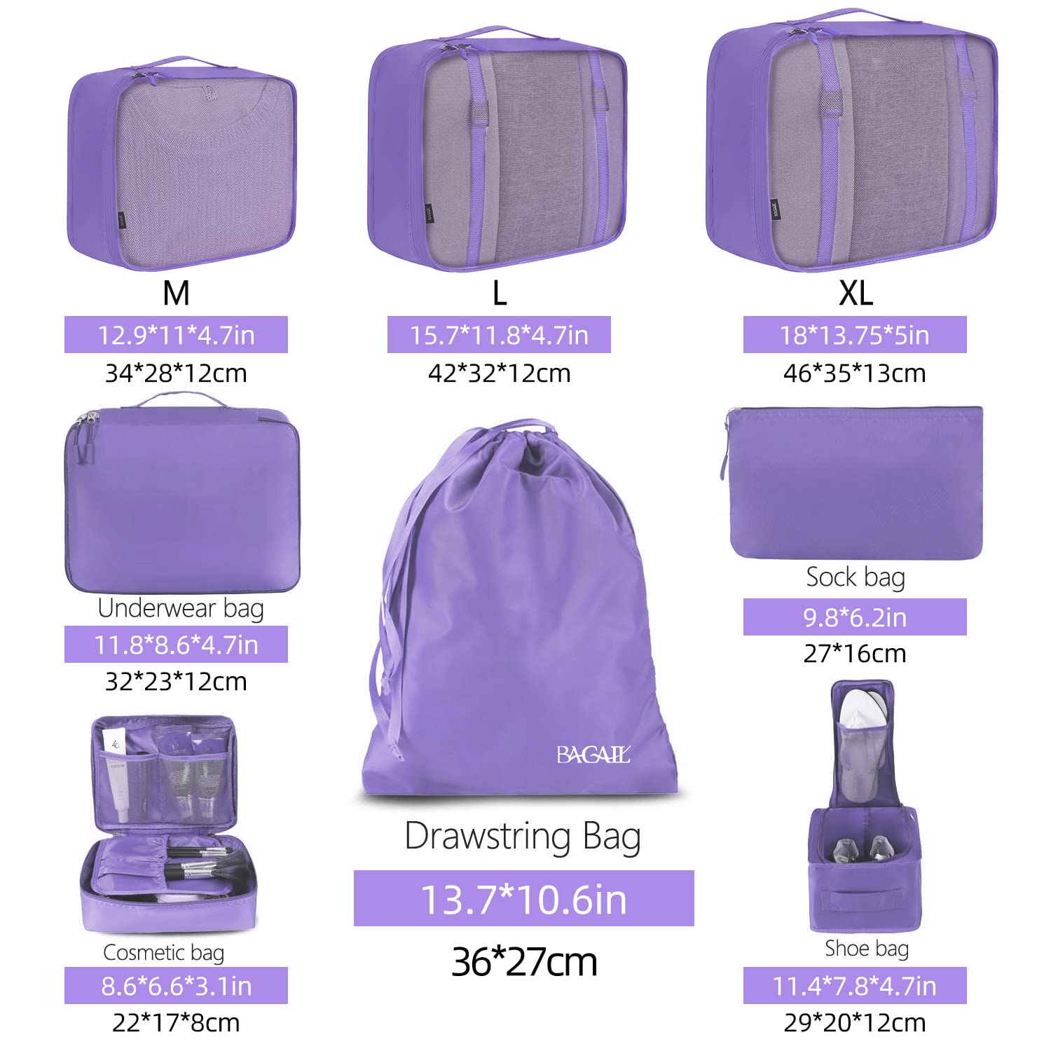 TravelMate 8-Piece Packing Cubes - Luggage Travel Bags by Handbags Specialist Headquarter | Available at Handbags Specialist Headquarter