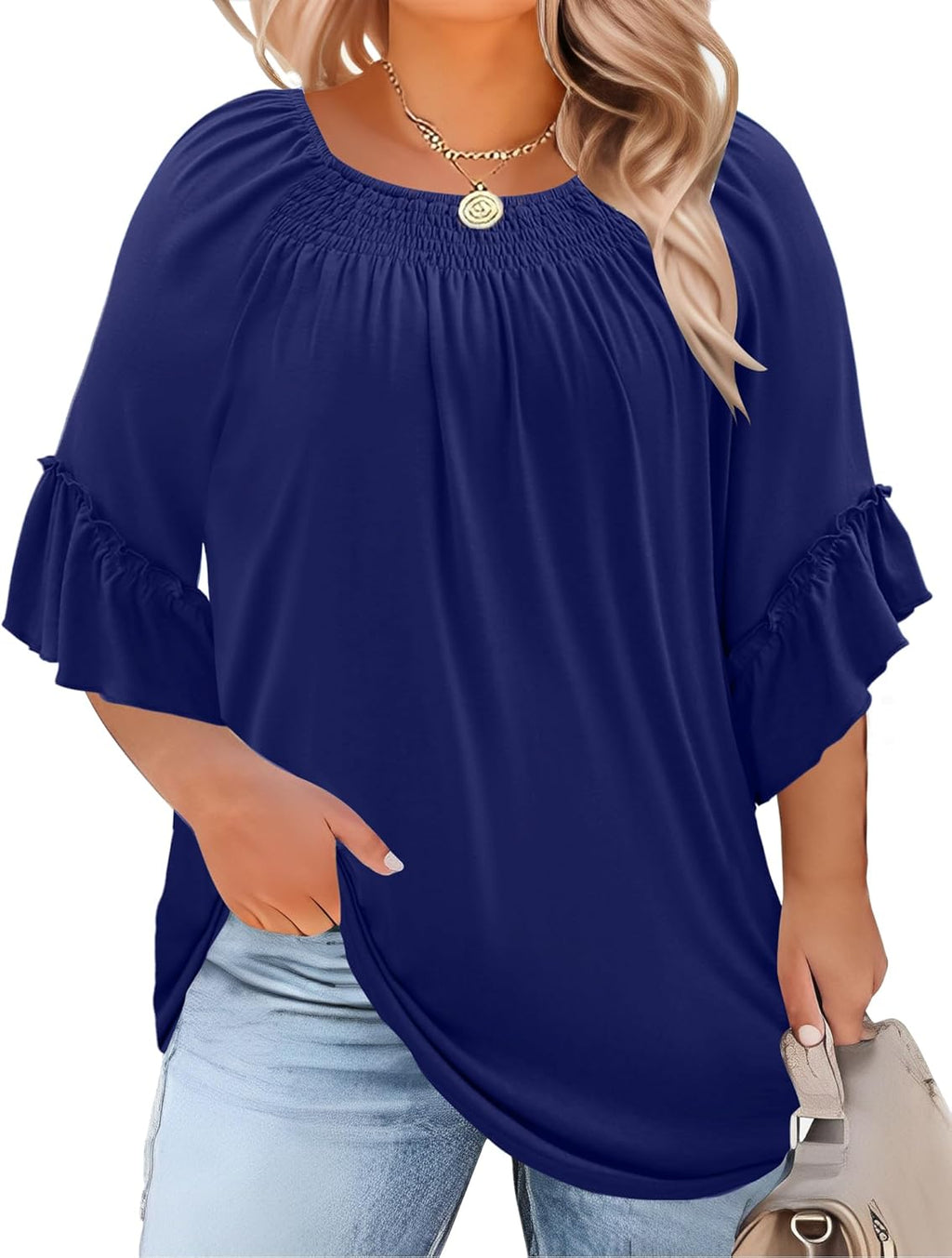 Plus Size Ruffle Sleeve Tunic Top