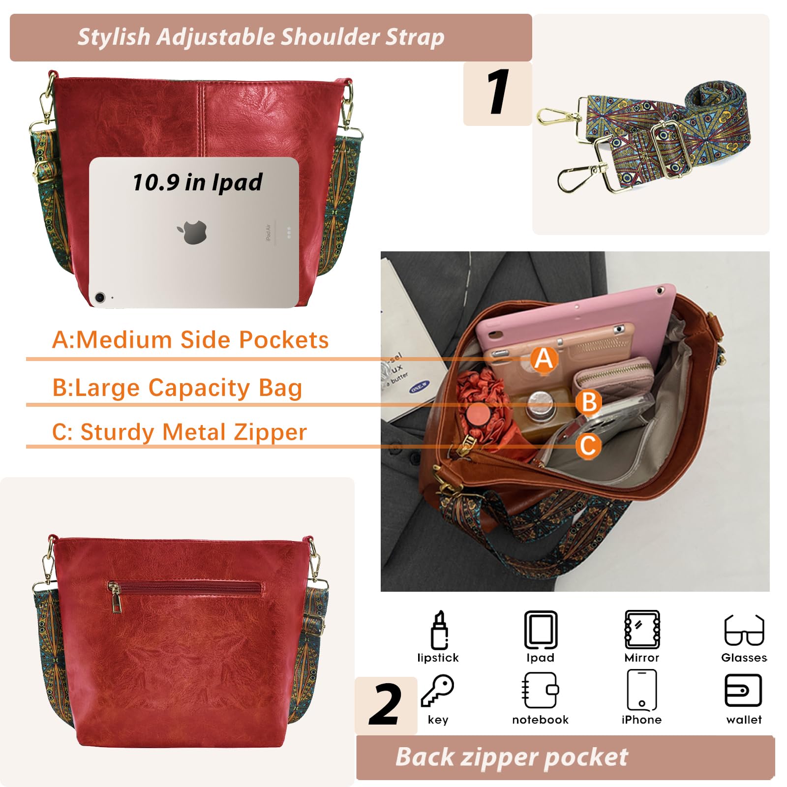 ChicHobo Vegan Leather Crossbody Bag with Strap -  by Handbags Specialist Headquarter | Available at Handbags Specialist Headquarter