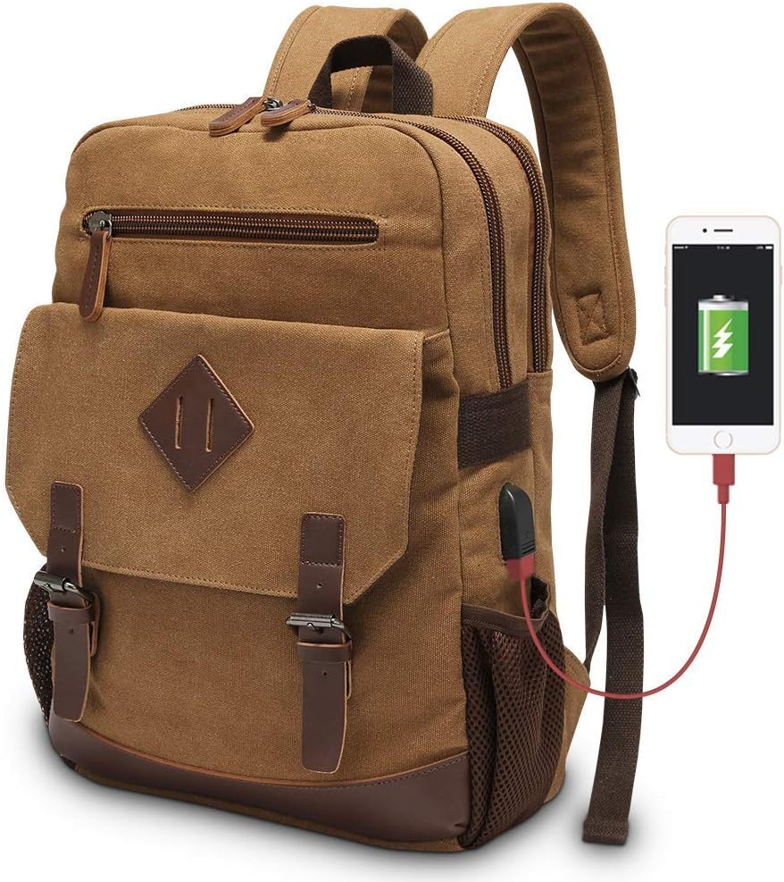 Vintage Canvas Laptop Backpack with USB Port - PhoenixBucketTitleBTF by Handbags Specialist Headquarter | Available at Handbags Specialist Headquarter