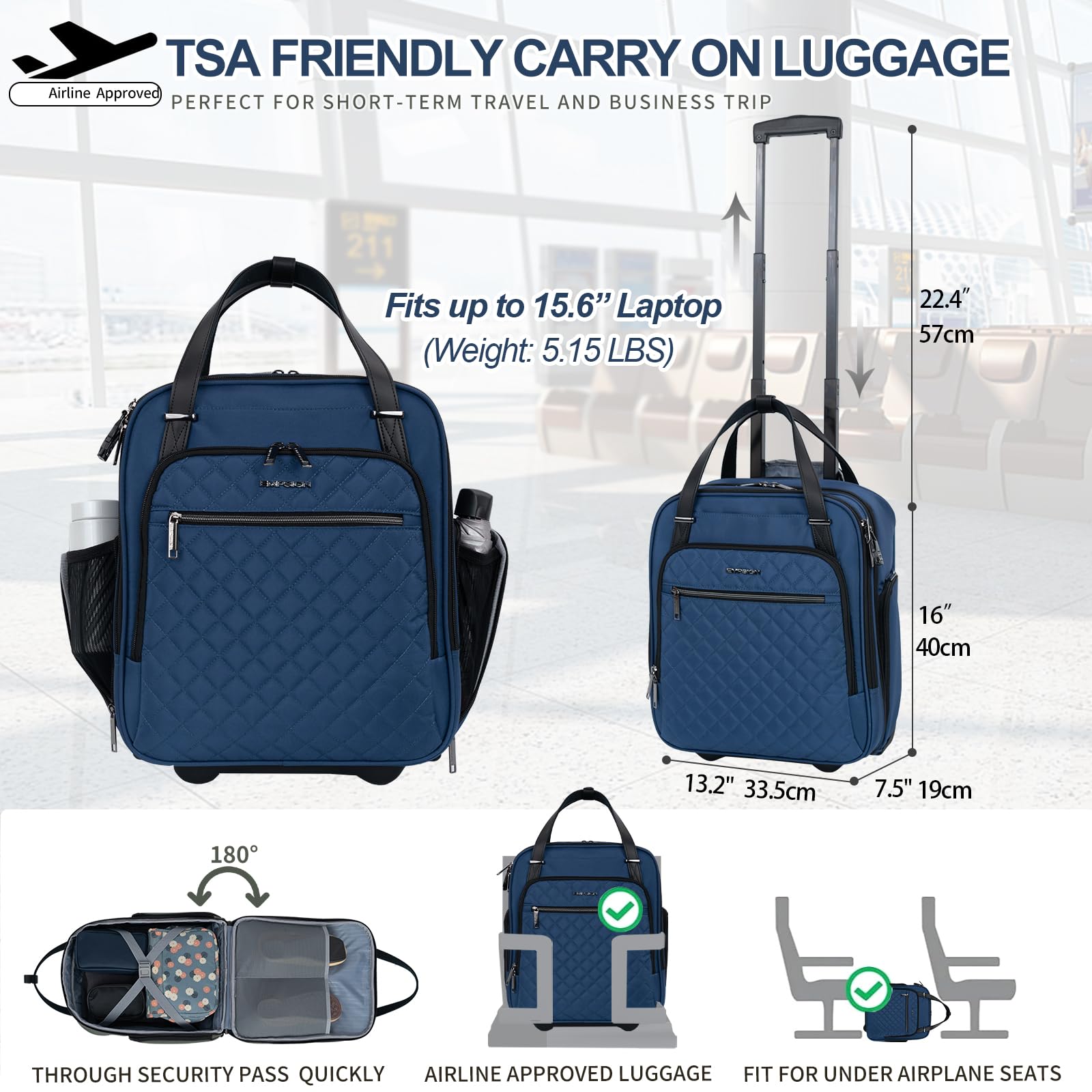 EMPSIGN 16 Wheeled Underseat Travel Bag -  by Handbags Specialist Headquarter | Available at Handbags Specialist Headquarter