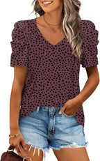 XIEERDUO Summer V-Neck Puff Sleeve Tee - All Sizes - Women's T Shirts by Handbags Specialist Headquarter | Available at Handbags Specialist Headquarter