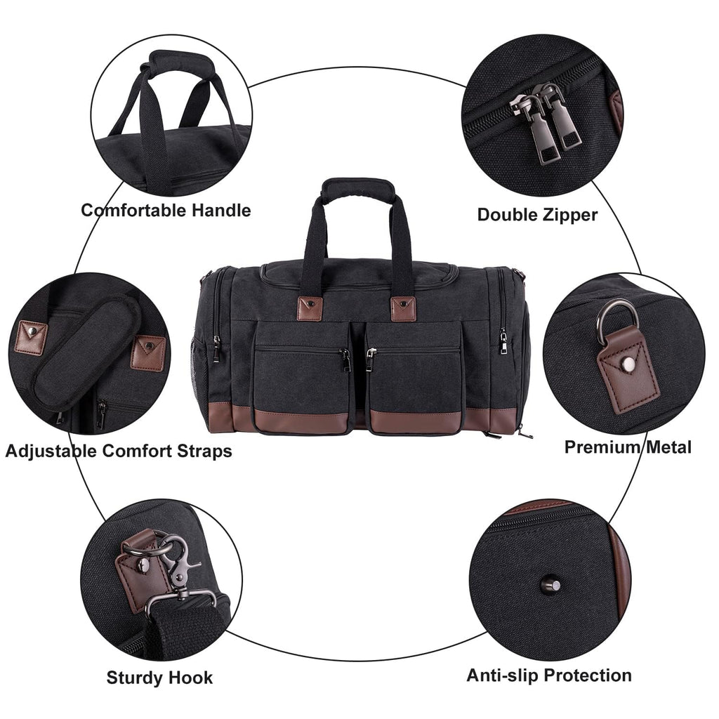 Leather Travel Bag with Shoe Pouch, Brown