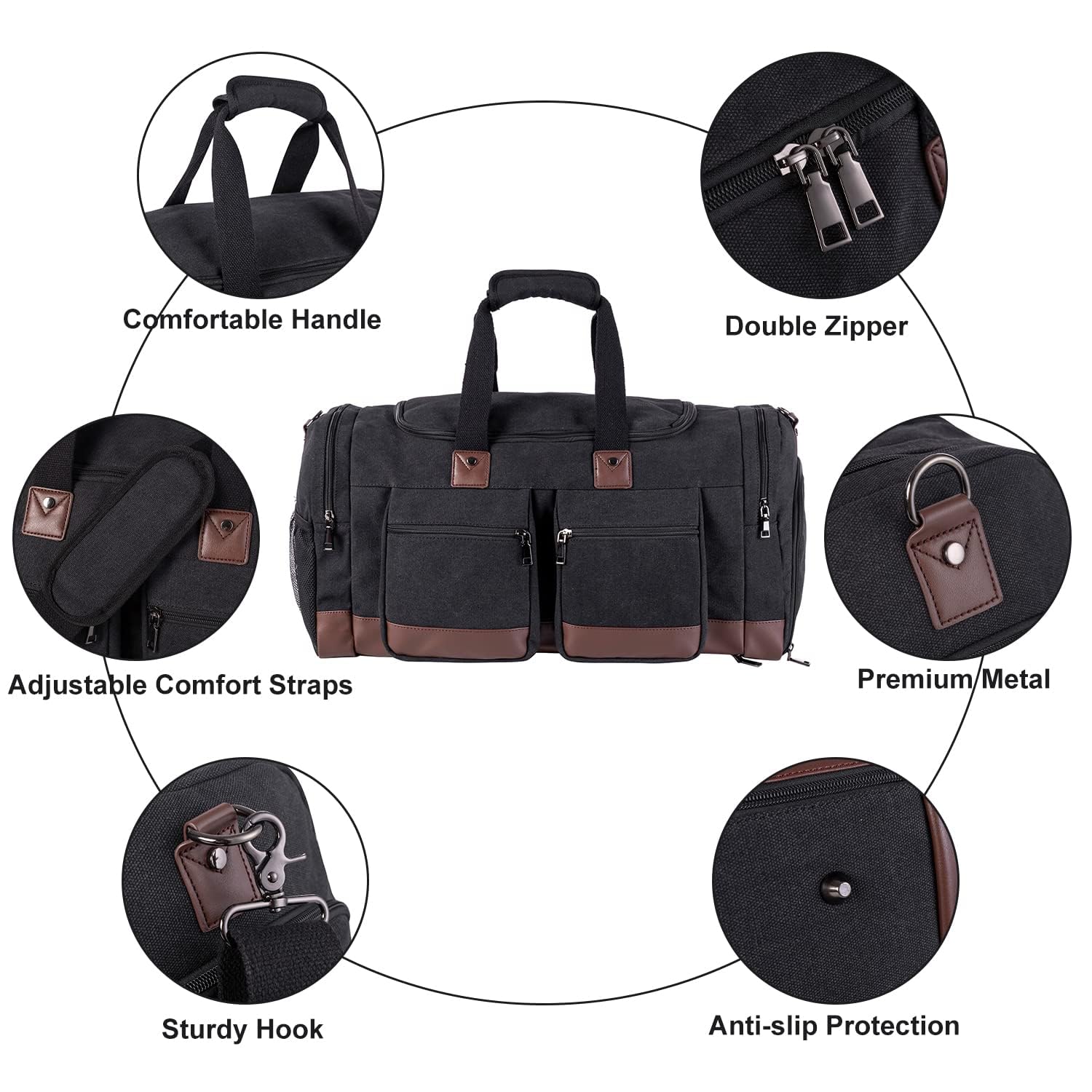 Leather Travel Bag with Shoe Pouch, Brown