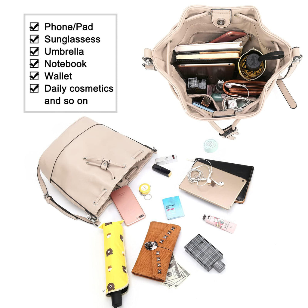 AFKOMST Chic Leather Bucket & Crossbody Bag Set -  by Handbags Specialist Headquarter | Available at Handbags Specialist Headquarter