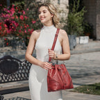 S-ZONE Luxe Leather Drawstring Bucket Bag -  by Handbags Specialist Headquarter | Available at Handbags Specialist Headquarter