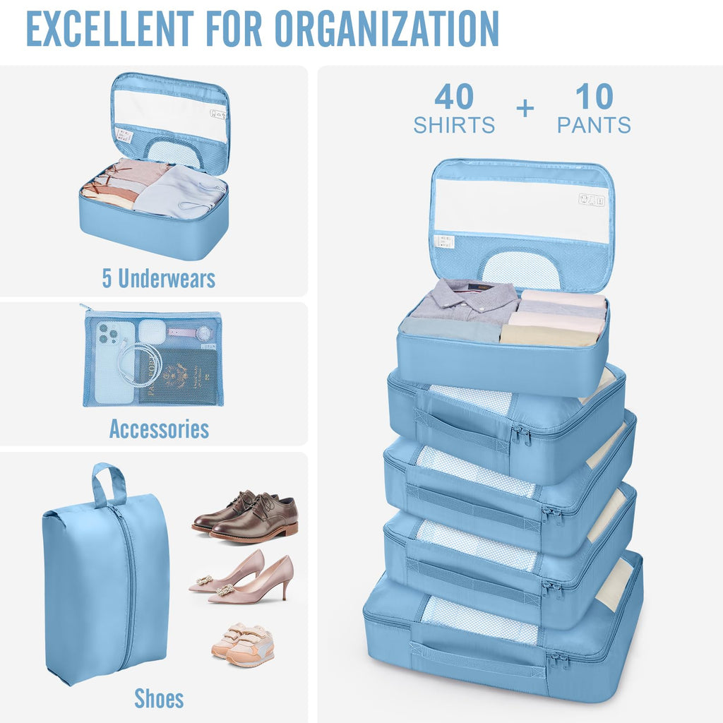 Veken Travel Cubes - 8 Piece Set - Luggage Travel Bags by Handbags Specialist Headquarter | Available at Handbags Specialist Headquarter