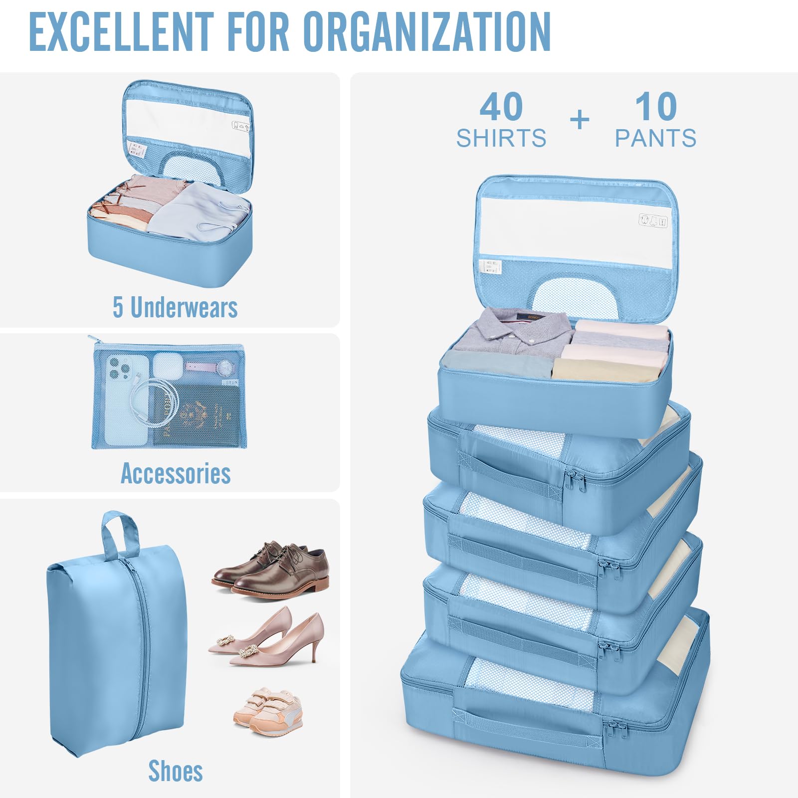 Veken Travel Cubes - 8 Piece Set - Luggage Travel Bags by Handbags Specialist Headquarter | Available at Handbags Specialist Headquarter