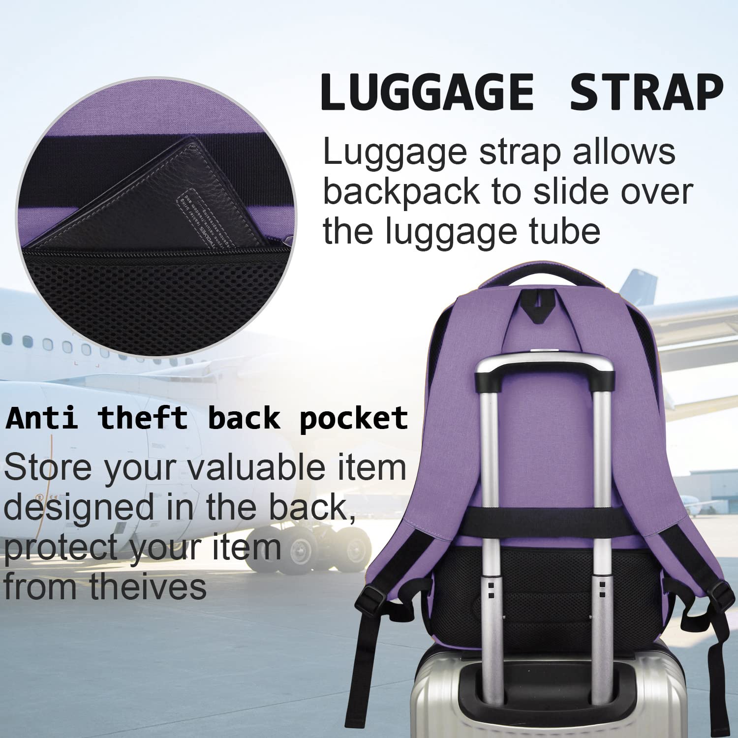 Volher Anti-Theft USB Laptop Backpack - Rose Red