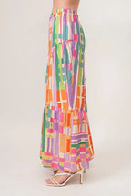 And The Why Asymmetric Geo Printed Tiered Maxi Skirt - Skirts by Trendsi | Available at Handbags Specialist Headquarter
