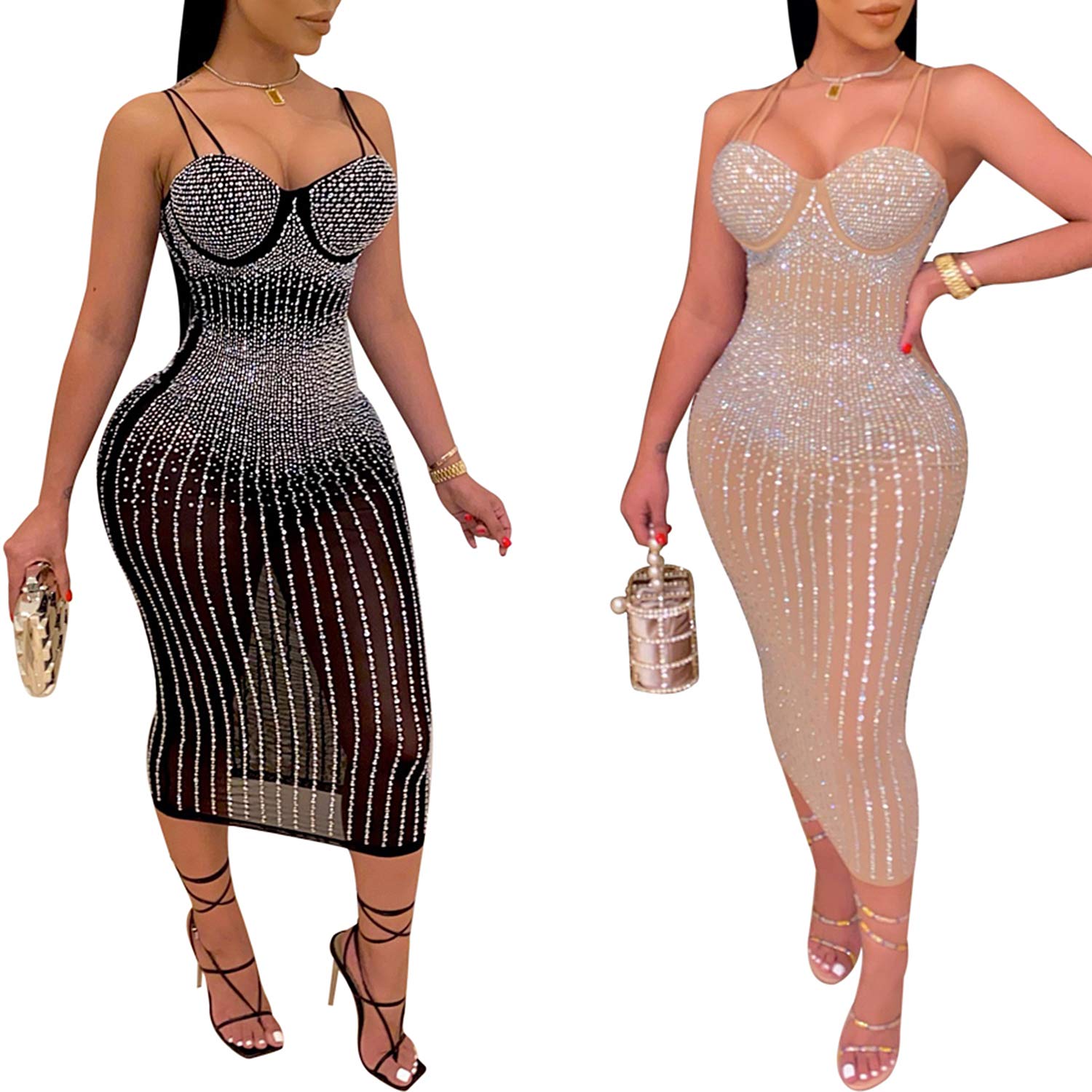 Women's Diamond Long Sleeve Party Club Dress
