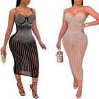 Women's Diamond Long Sleeve Party Club Dress