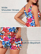 Plus Size Floral Shaping One Piece Swim Dress