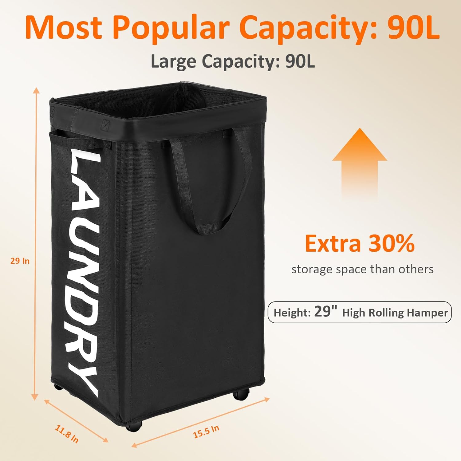 RollAway 90L Laundry Basket with Removable Bag - Laundry Baskets by Handbags Specialist Headquarter | Available at Handbags Specialist Headquarter