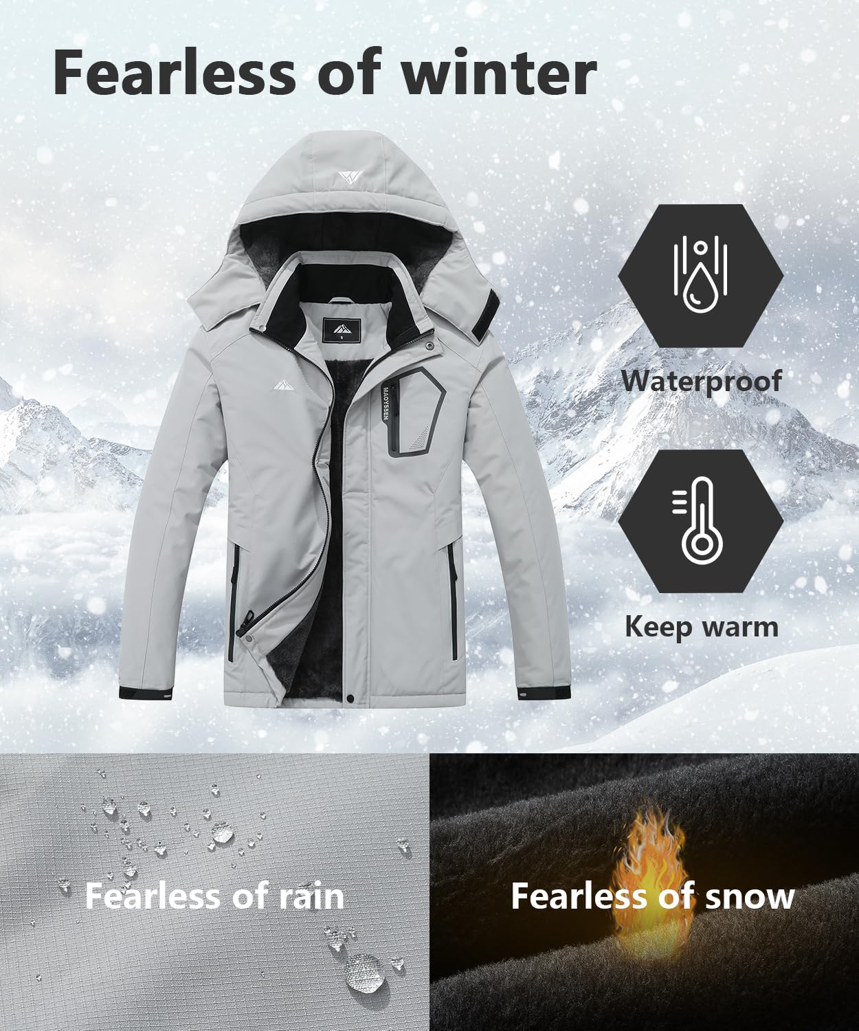 Men's Waterproof Fleece Lined Ski Jacket