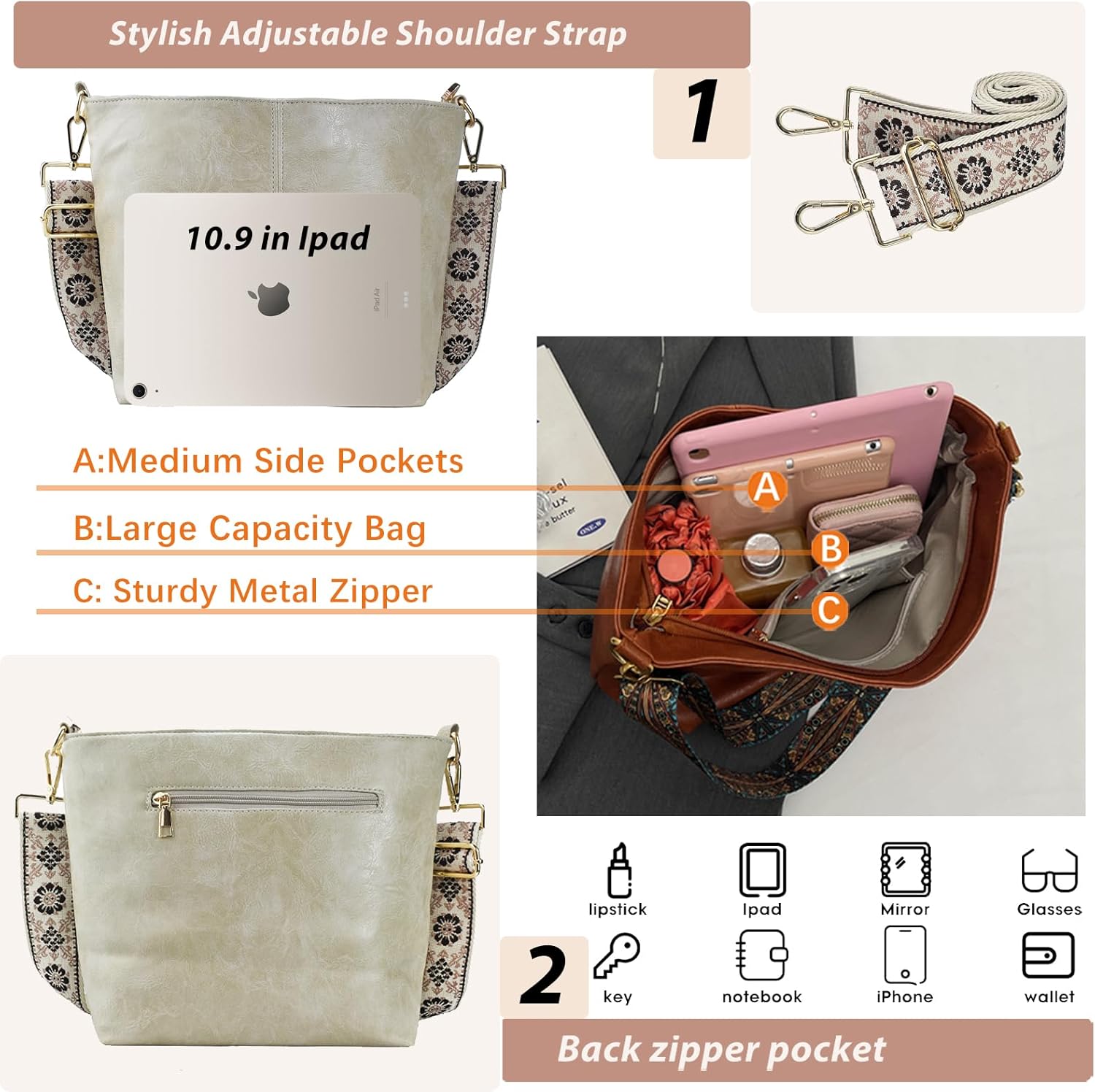 ChicHobo Vegan Leather Crossbody Bag with Strap -  by Handbags Specialist Headquarter | Available at Handbags Specialist Headquarter