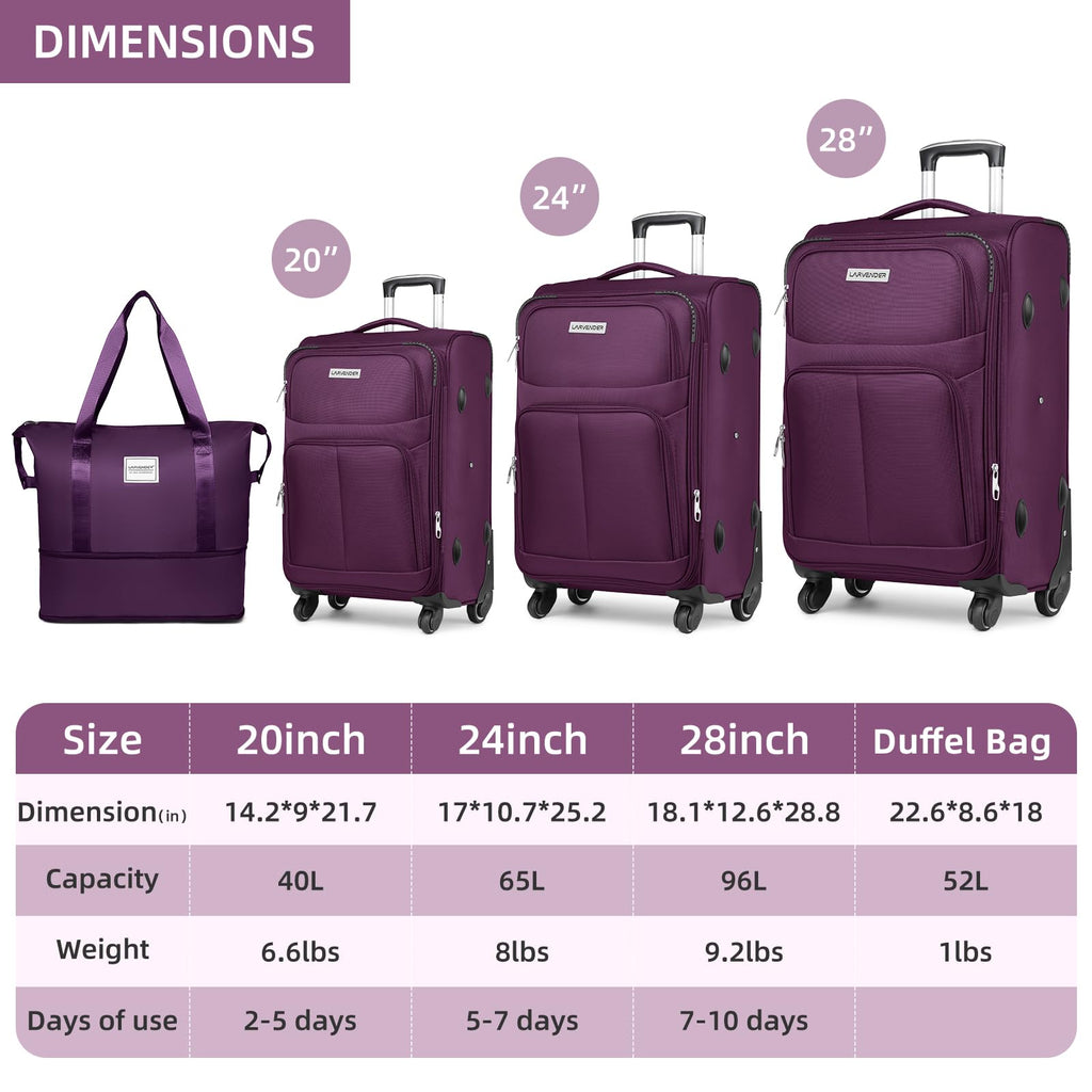 LARVENDER Expandable 5-Piece Spinner Luggage Set -  by Handbags Specialist Headquarter | Available at Handbags Specialist Headquarter