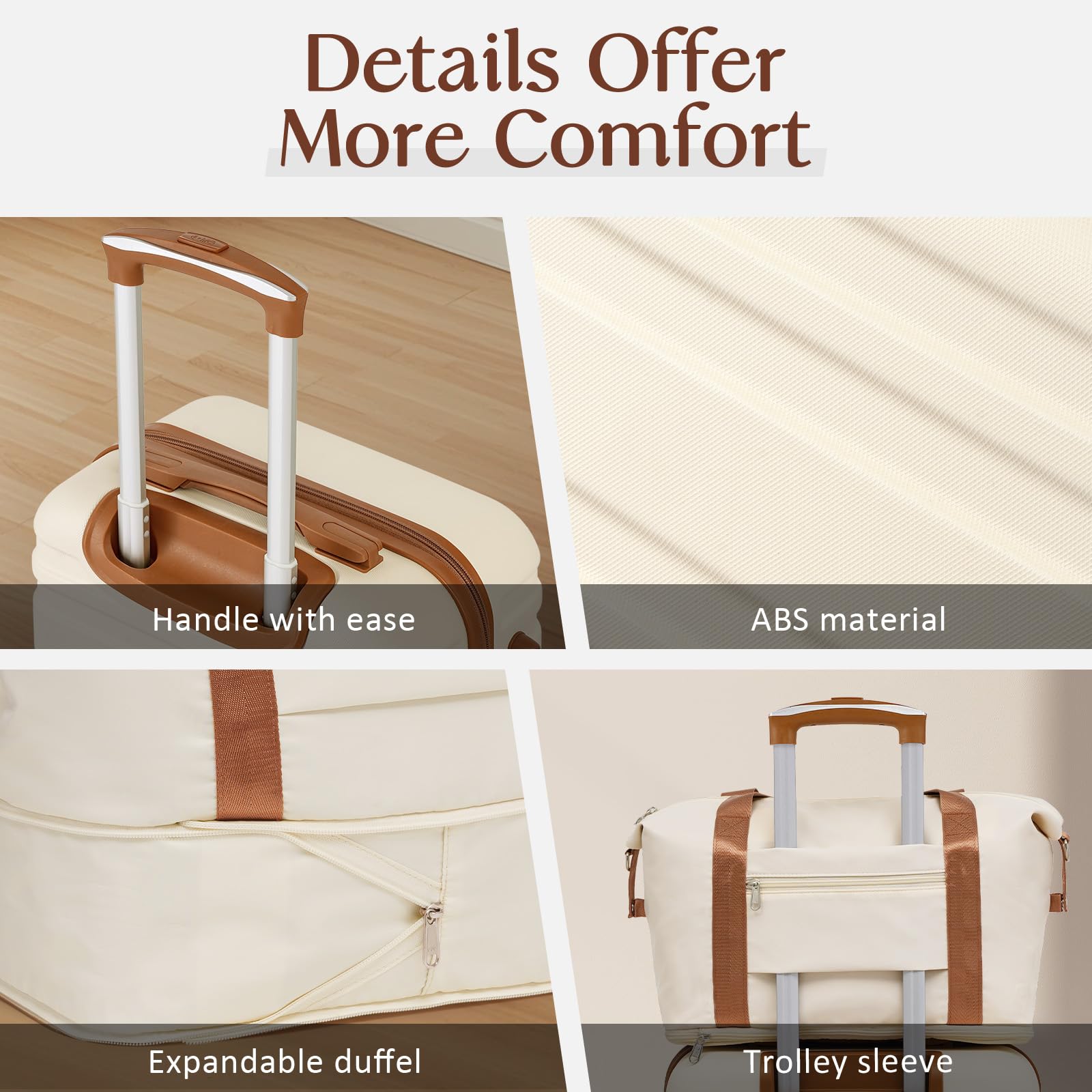Coolife 3-Piece Hardside Luggage Set - Apricot White