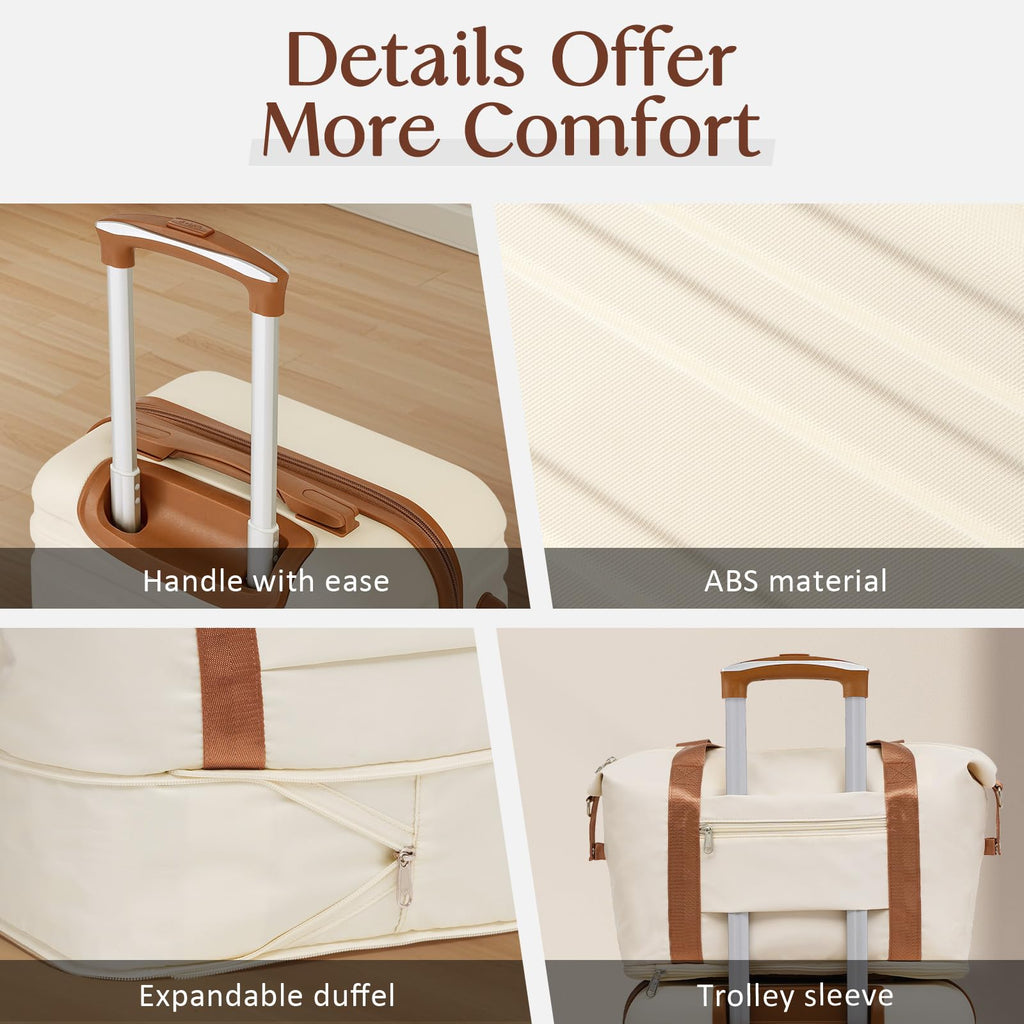 Coolife 3-Piece Hardside Luggage Set - Apricot White