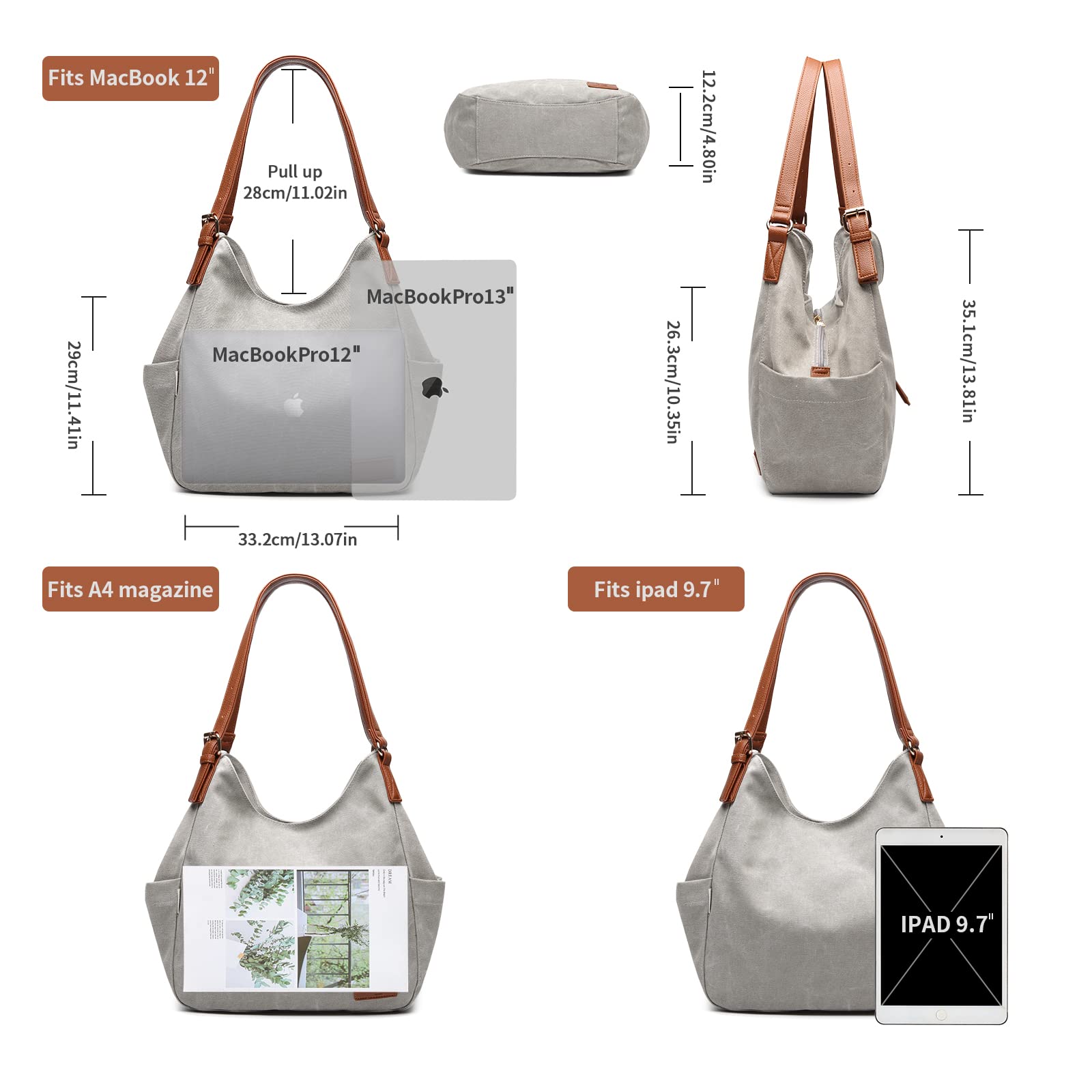 Worldlyda Women Canvas Embroidered Hobo Tote Bag