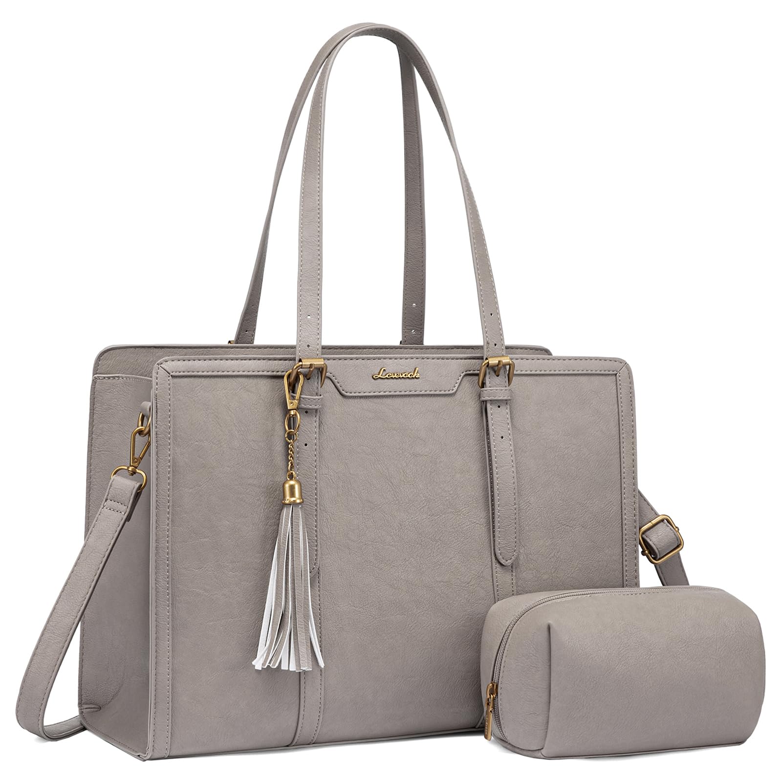 LOVEVOOK Vintage Leather Laptop Tote for Women 15.6