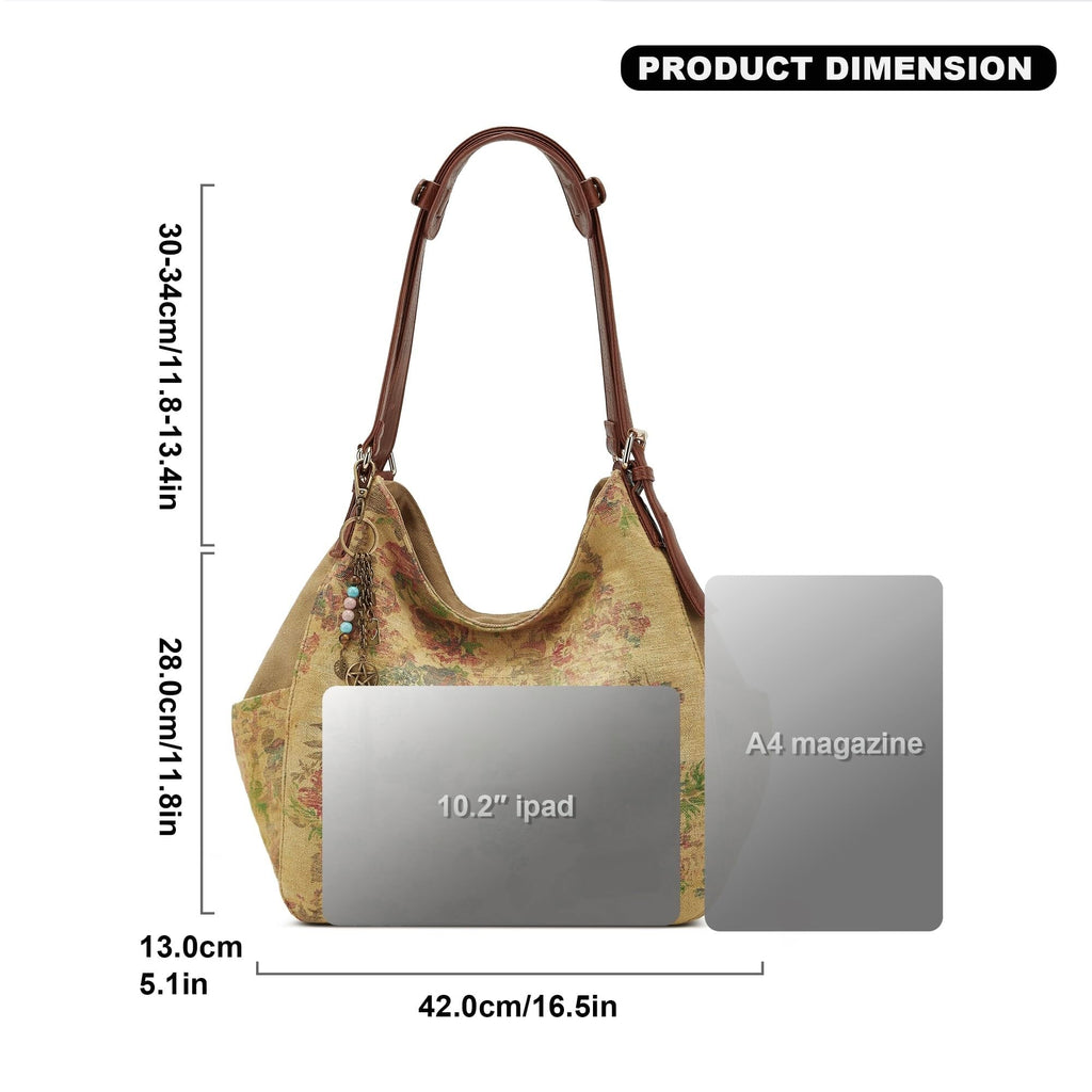 Worldlyda Women Canvas Embroidered Hobo Tote Bag