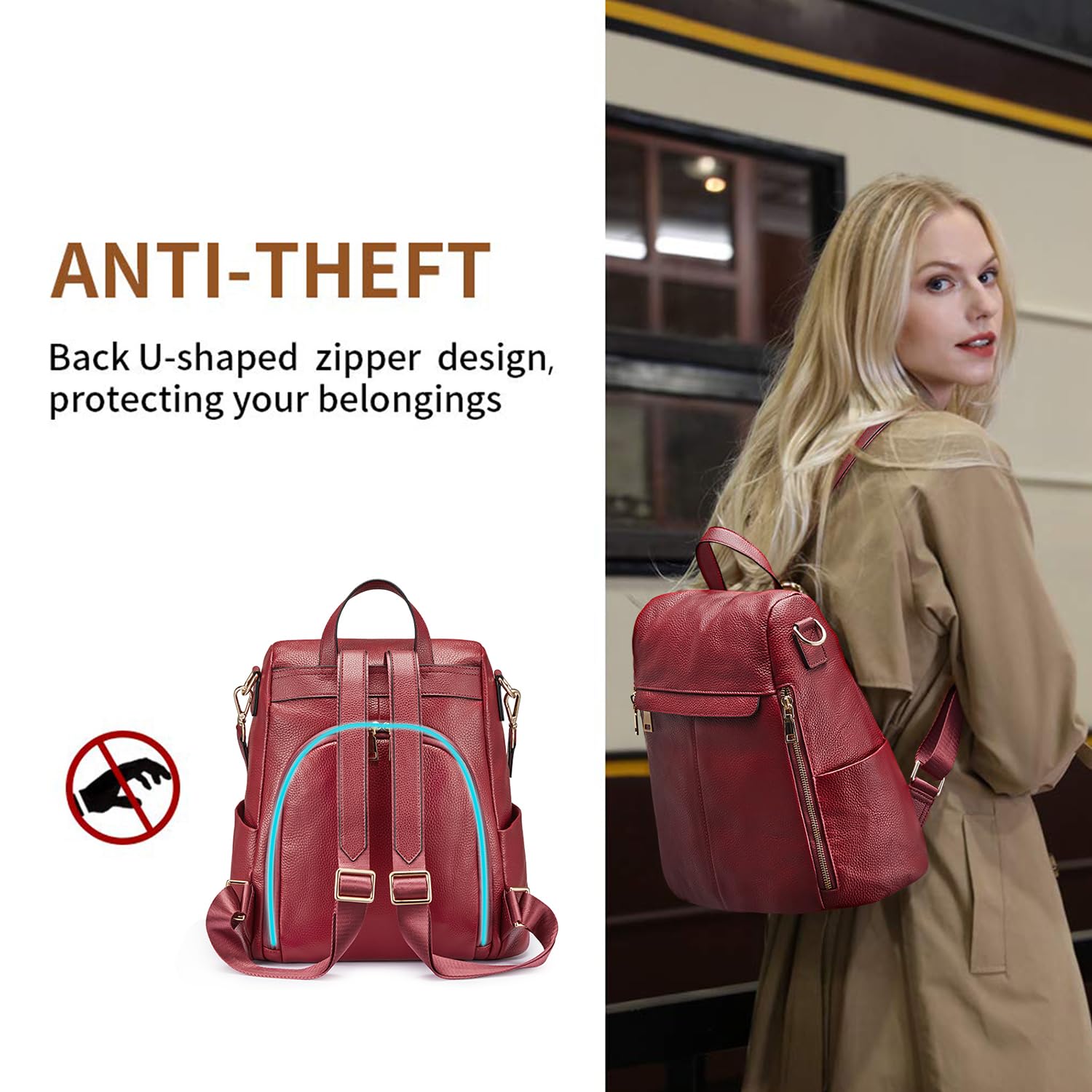 Kattee Women's Luxe Anti-Theft Leather Backpack Bag - Backpack Bags by Handbags Specialist Headquarter | Available at Handbags Specialist Headquarter