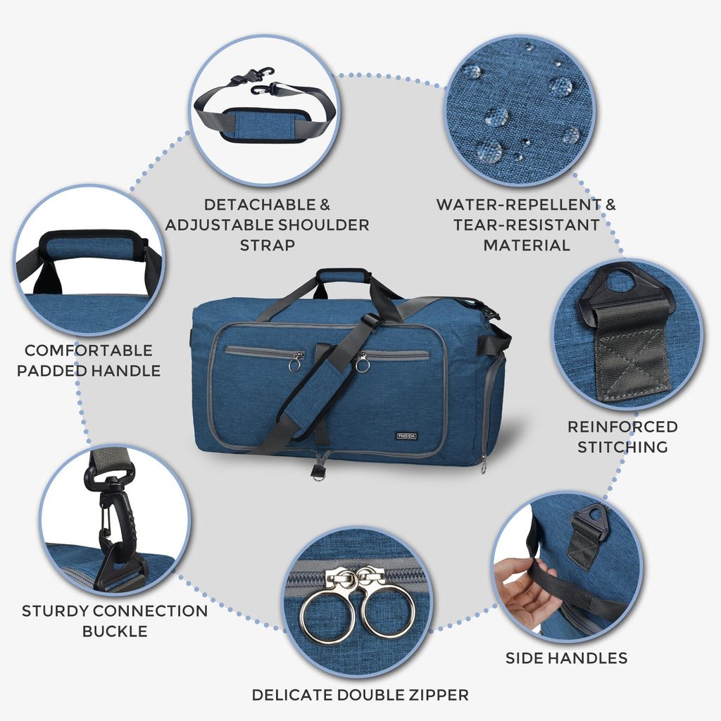Foldable 65L Duffle Bag with Shoe Compartment