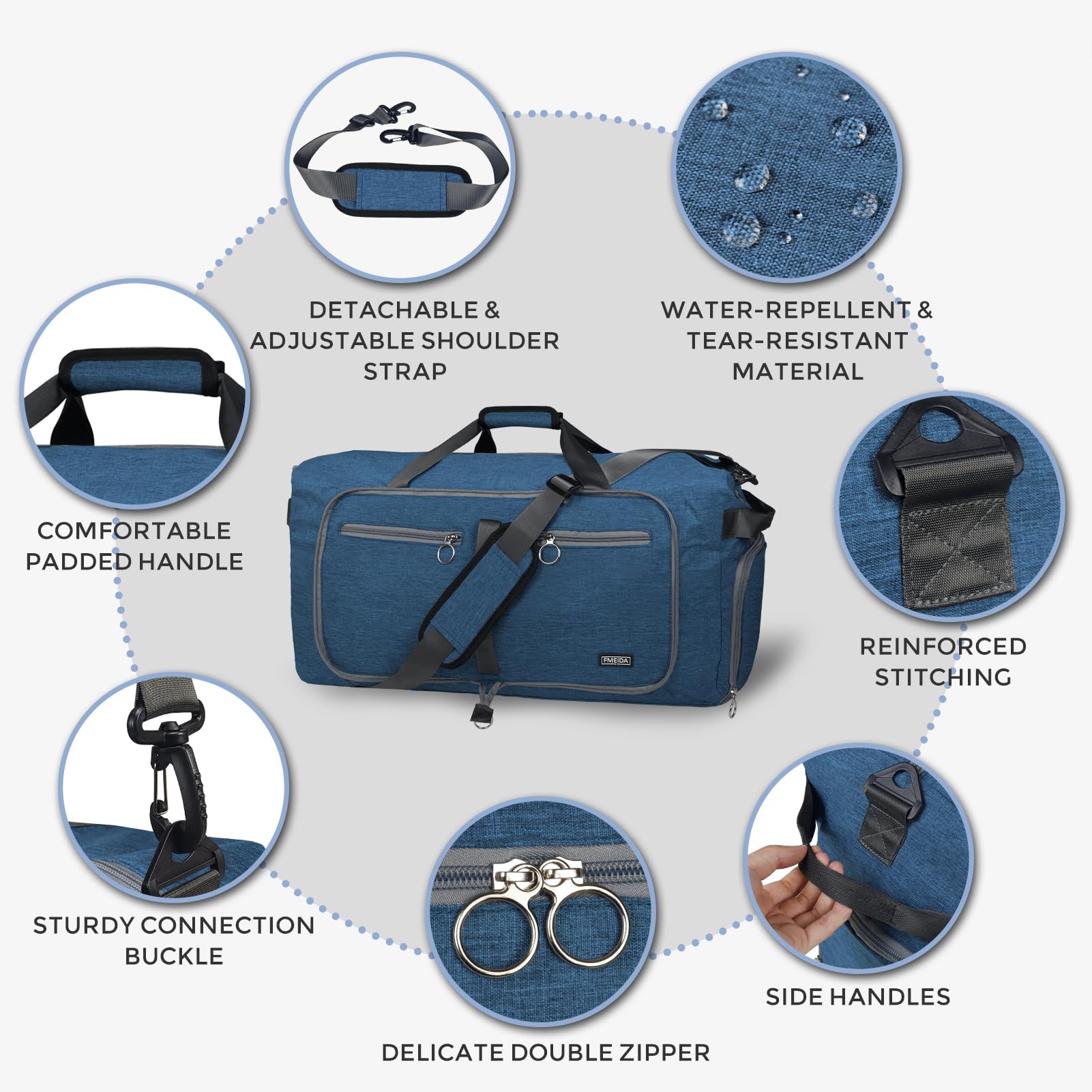 Foldable 65L Duffle Bag with Shoe Compartment
