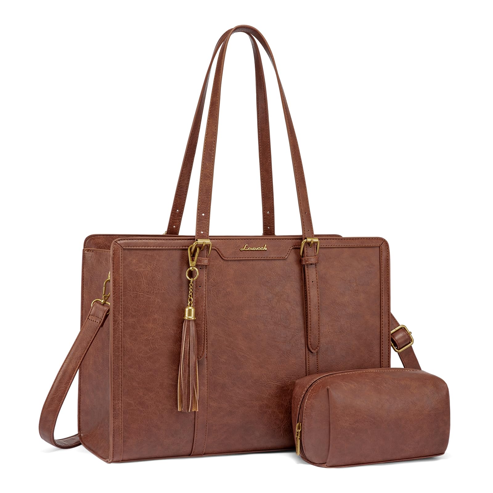LOVEVOOK Vintage Leather Laptop Tote for Women 15.6