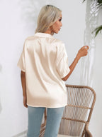 Button Down Short Sleeve Shirt - Women's Down Shirt Tops by Trendsi | Available at Handbags Specialist Headquarter