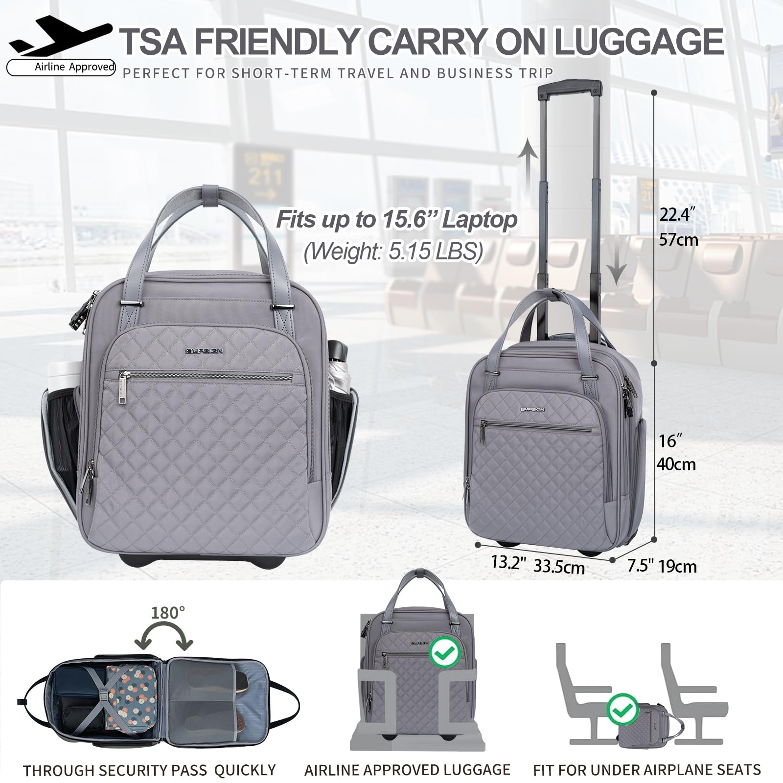 EMPSIGN 16 Wheeled Underseat Travel Bag -  by Handbags Specialist Headquarter | Available at Handbags Specialist Headquarter