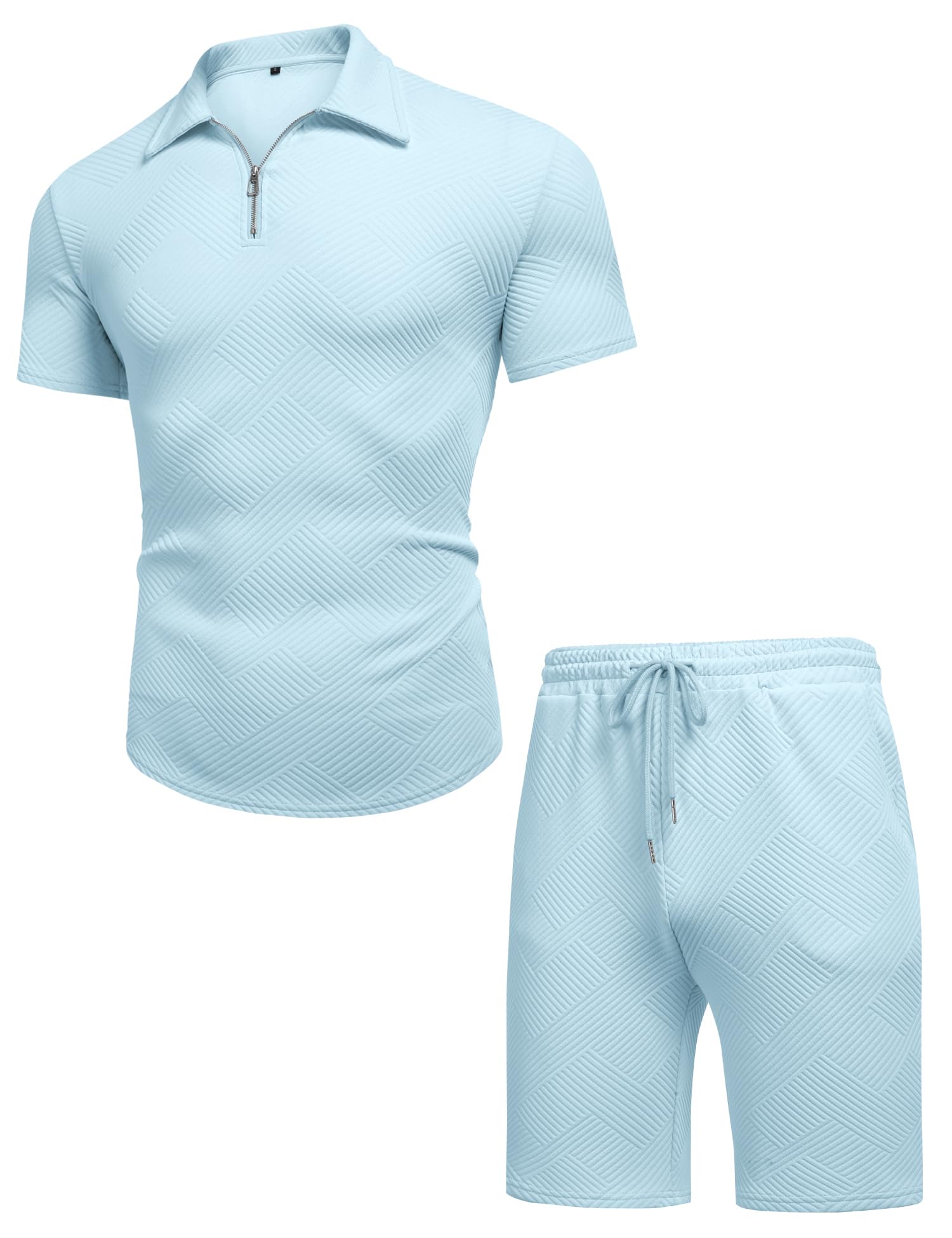 URRU Men's 2-Piece 3D Textured Polo & Shorts Set
