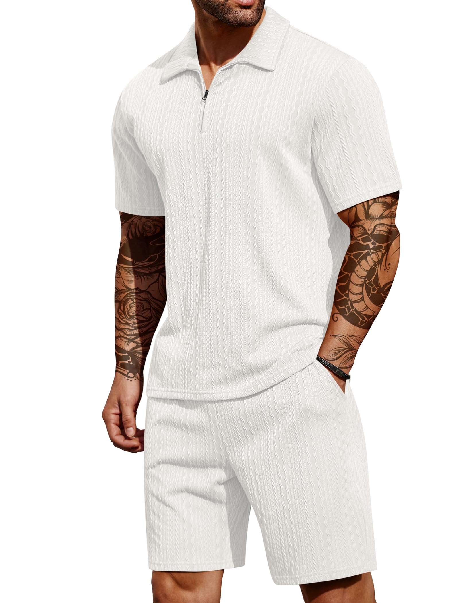COOFANDY Men's 2 Piece Polo Shirt & Shorts Set