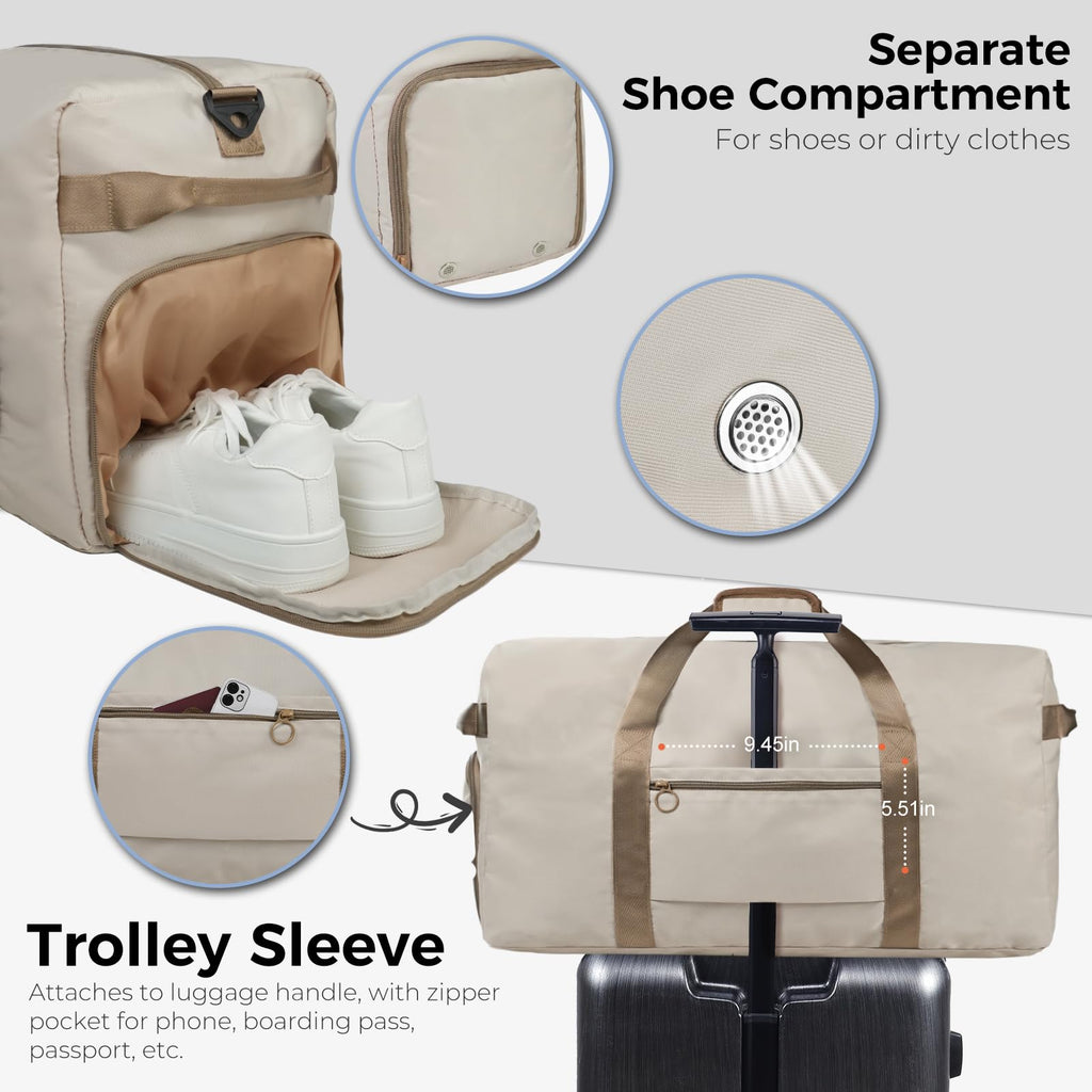 Foldable 65L Duffle Bag with Shoe Compartment