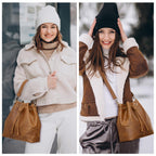 S-ZONE Luxe Leather Drawstring Bucket Bag -  by Handbags Specialist Headquarter | Available at Handbags Specialist Headquarter