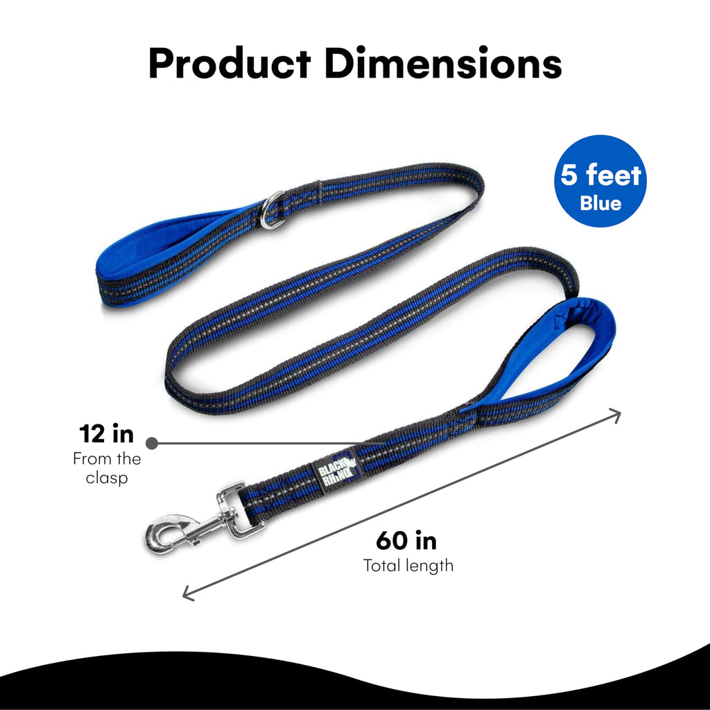 RhinoGrip Aqua: Double Handle Reflective Dog Leash -  by Handbags Specialist Headquarter | Available at Handbags Specialist Headquarter