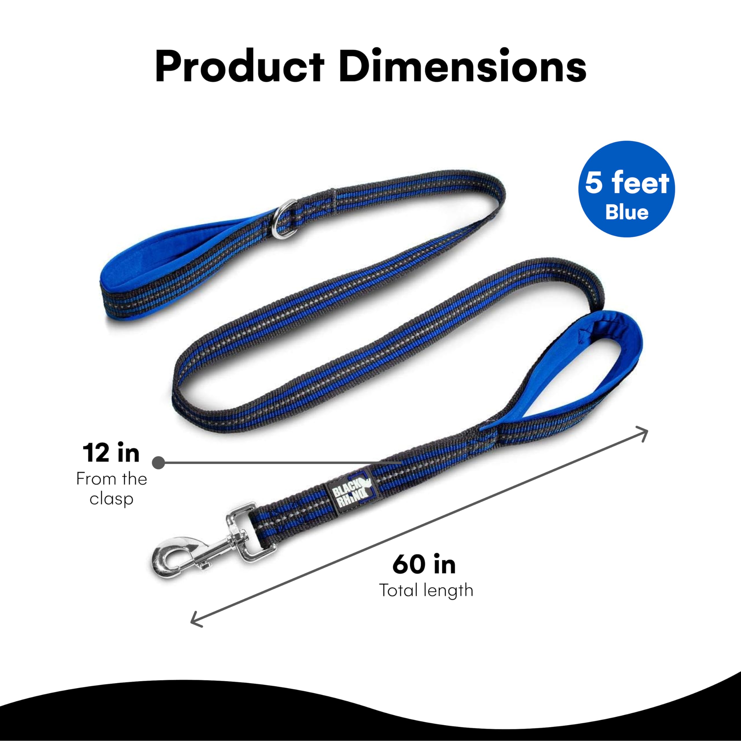 RhinoGrip Aqua: Double Handle Reflective Dog Leash -  by Handbags Specialist Headquarter | Available at Handbags Specialist Headquarter