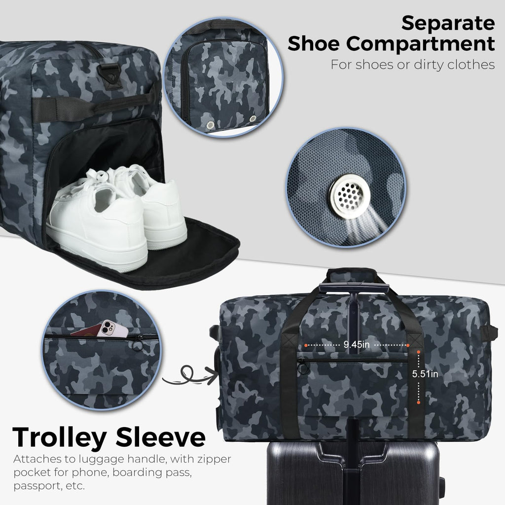 Foldable 65L Duffle Bag with Shoe Compartment