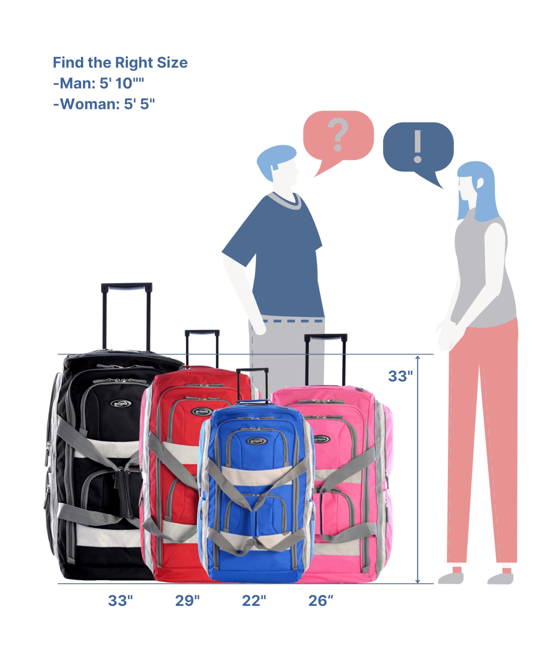 Olympia 22 Max Wheeled Duffel: 8-Pocket Water-Resist -  by Handbags Specialist Headquarter | Available at Handbags Specialist Headquarter