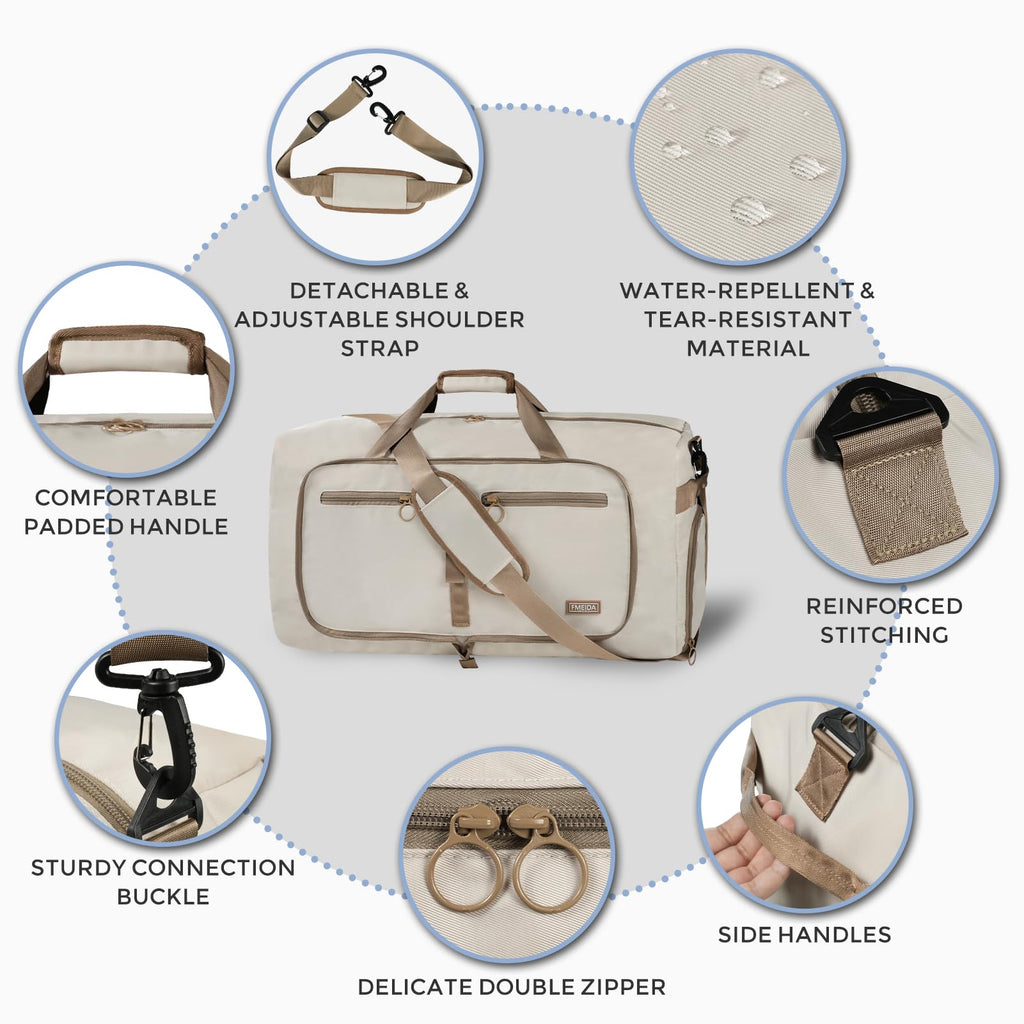 Foldable 65L Duffle Bag with Shoe Compartment